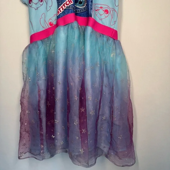 💜3/$15 Disney Lilo & Stitch Girls Tulle Tutu Dress Hoodie Blue Purple Patches L - Picture 4 of 11
